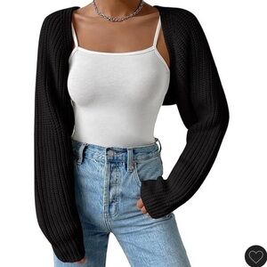 SHEIN Black open front crop cardigan knit long sleeve sweater